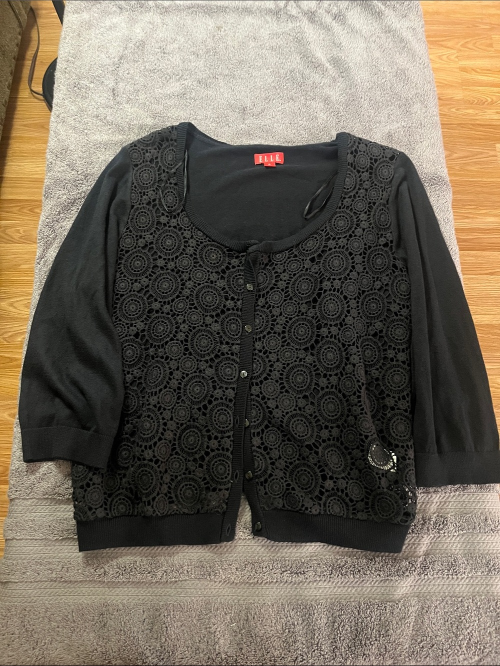 Elle Black Crochet Front Cardigan Sweater